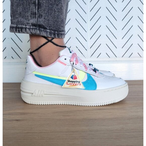 ❤️Nike AF1 Platform Women Shoes Sz 6 White Blue Platform Sneakers DZ5197-100❤️ - Picture 2 of 12